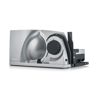 Silver Graef food slicer with black knob and blade, perfect for slicing food.