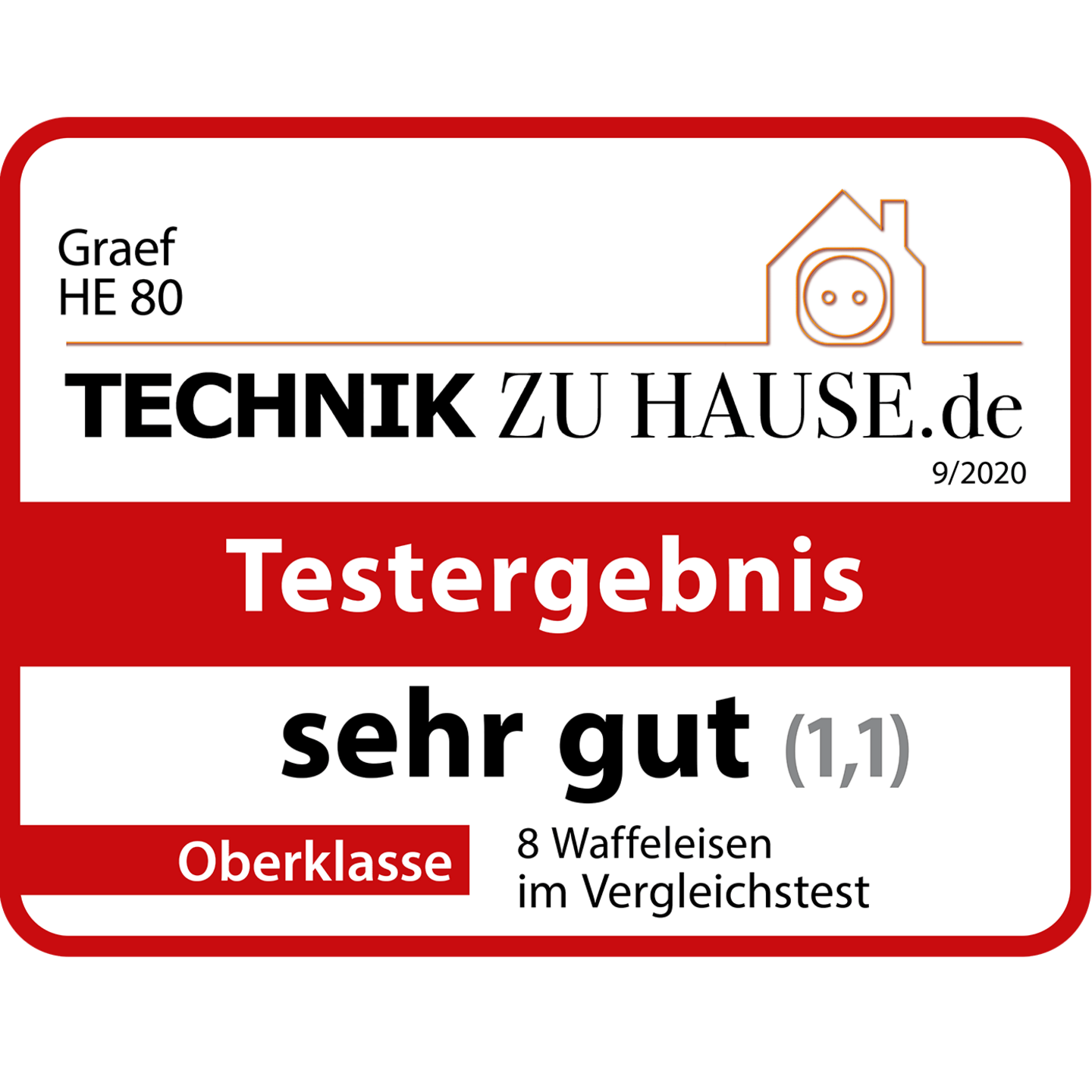 Graef HE 80, Testergebnis sehr gut (1,1), Oberklasse, 8 Waffeleisen im Vergleichstest