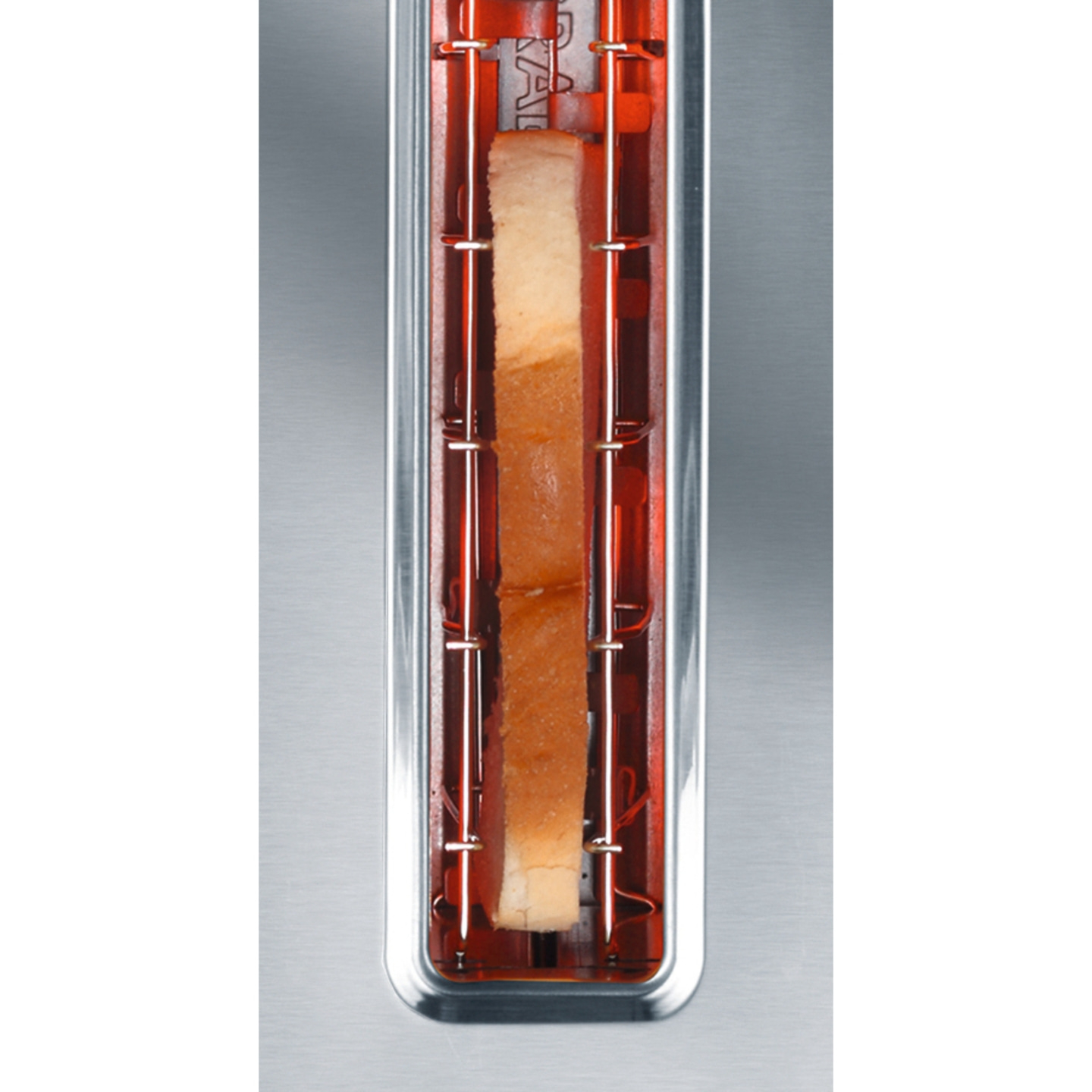 Nahaufnahme eines Toasters mit Toastbrot, das gerade geröstet wird.