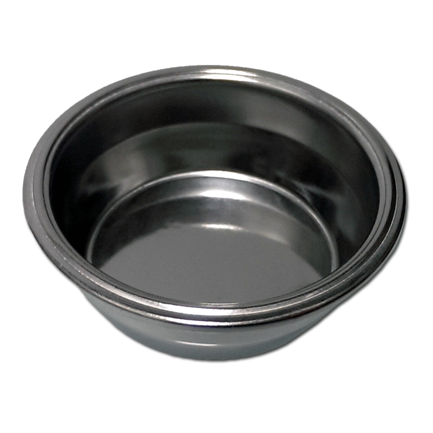 Metall-Siebträger für Espresso, glänzend, rund, leer, von oben gesehen