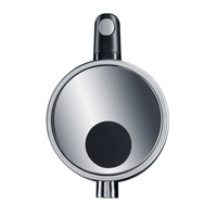 Topfdeckel aus Metall mit Griff und schwarzem Knopf, rund