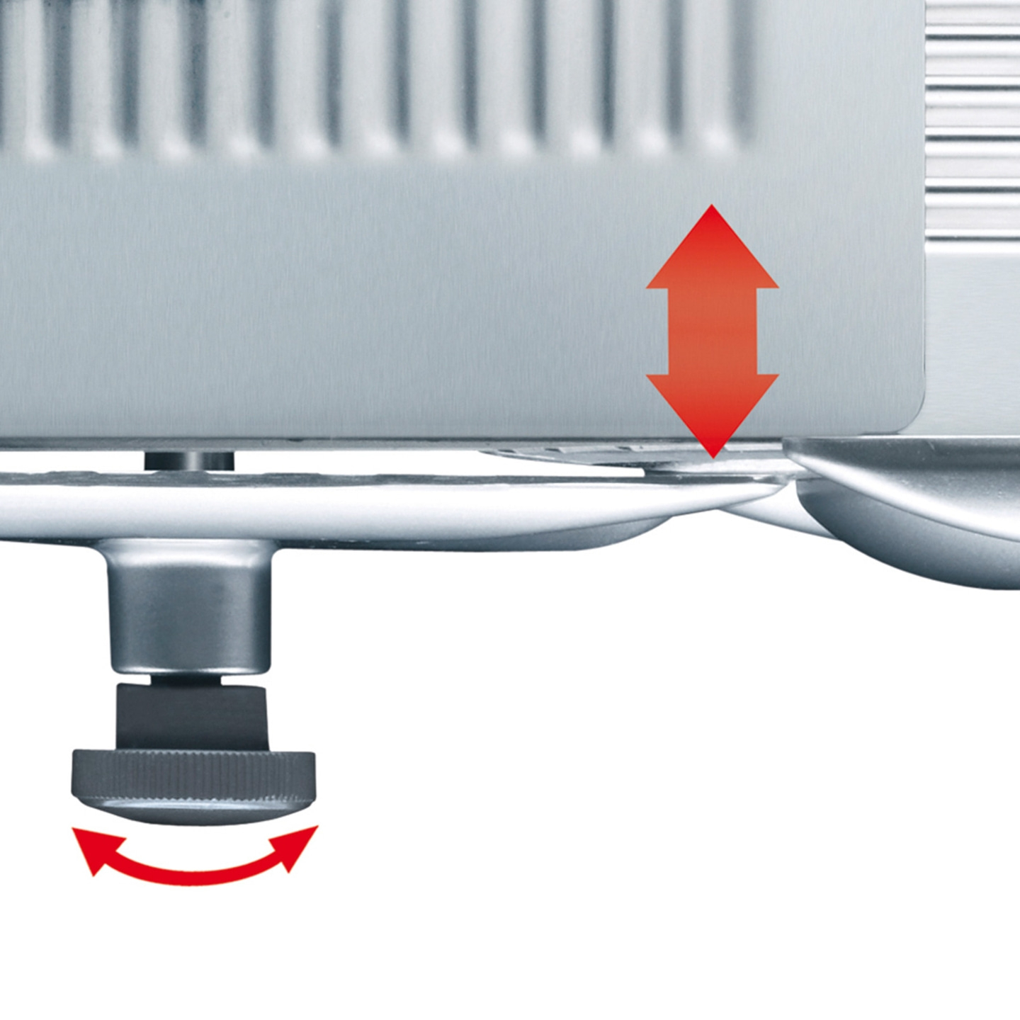 Nahaufnahme eines Geräts mit Pfeilen, die die Einstellung anzeigen.