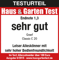 Testurteil Haus & Garten Test: Endnote 1,3, sehr gut, Graef Classic C 20, Allesschneider.
