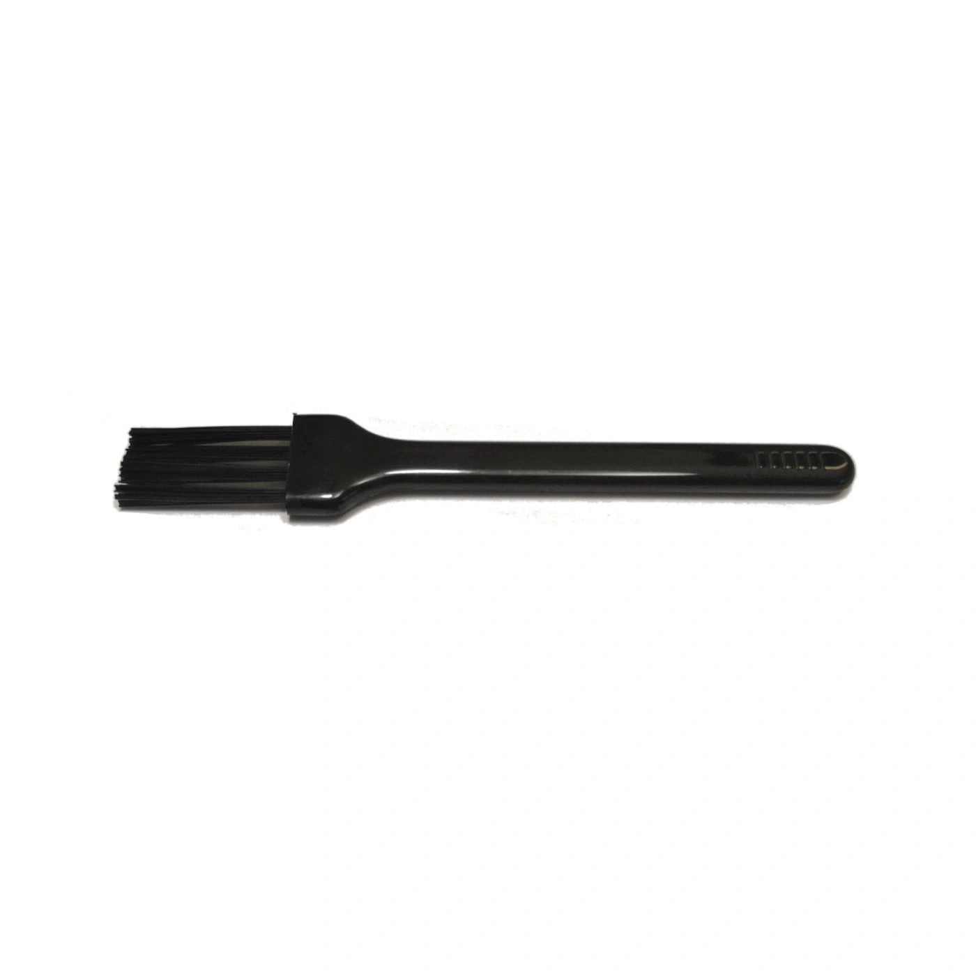 Black brush with bristles and handle, for cleaning devices and electronics.