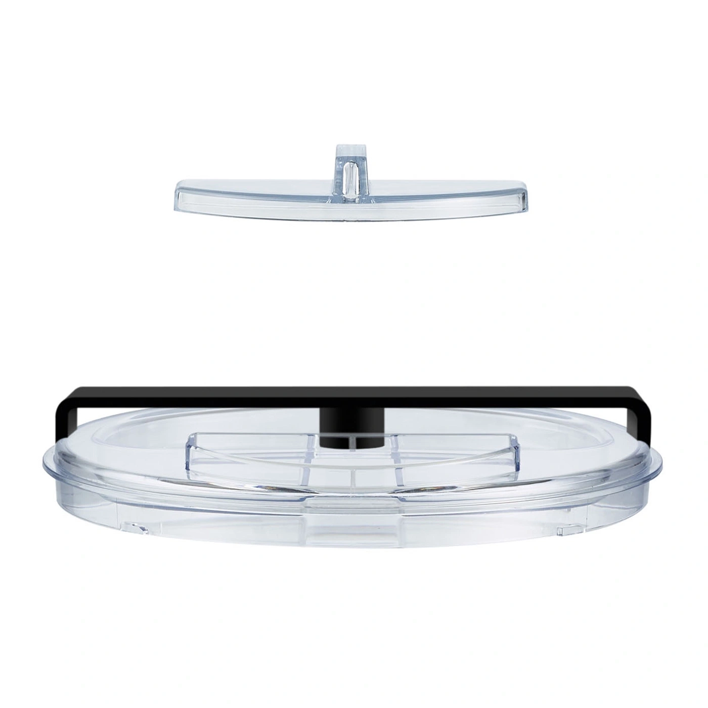 Transparent lid with black handle and separate lid part, isolated on white