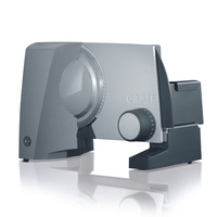 Graef Allesschneider, grau, mit Einstellrad und Logo, auf weißem Hintergrund