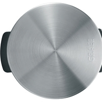 Graef-Gerät, rund, silberfarben, gebürstet, mit Griffen, von oben gesehen