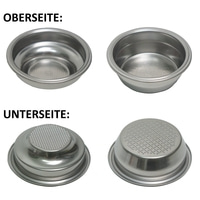 Espresso-Siebträger: Ober- und Unterseite, Edelstahl, Löcher, Kaffeezubereitung, Detailaufnahme