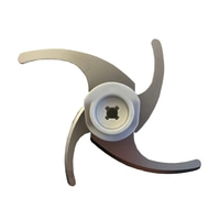 Küchenmaschine Klinge, Edelstahl, scharf, gebogen, weißer Kunststoff, vier Flügel