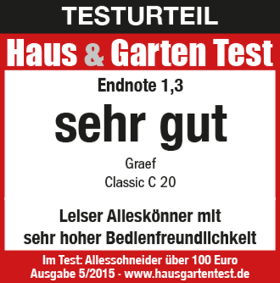 Testurteil Haus & Garten Test: Endnote 1,3, sehr gut, Graef Classic C 20, Allesschneider.