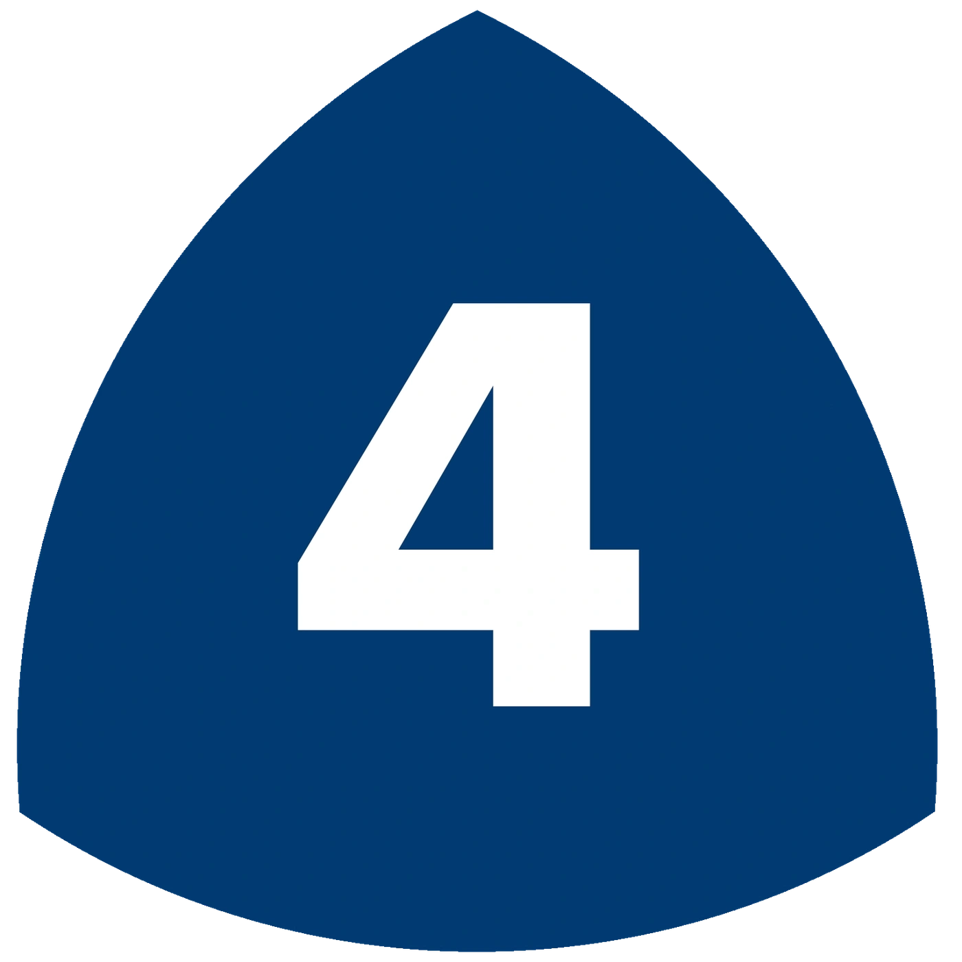 Blue triangle with white number 4, road sign, highway symbol, traffic sign