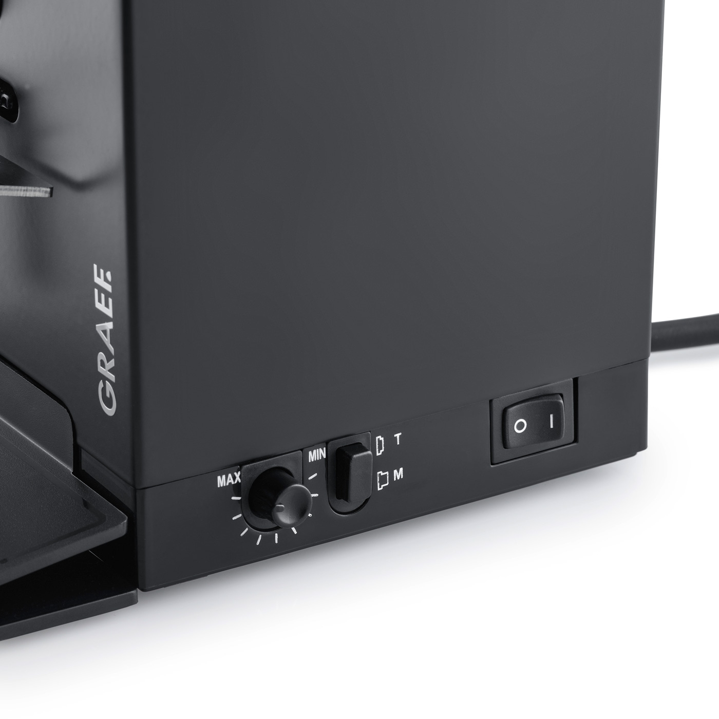 Graef Kaffeemaschine mit Drehregler, Schalter und Tasten für Einstellungen.