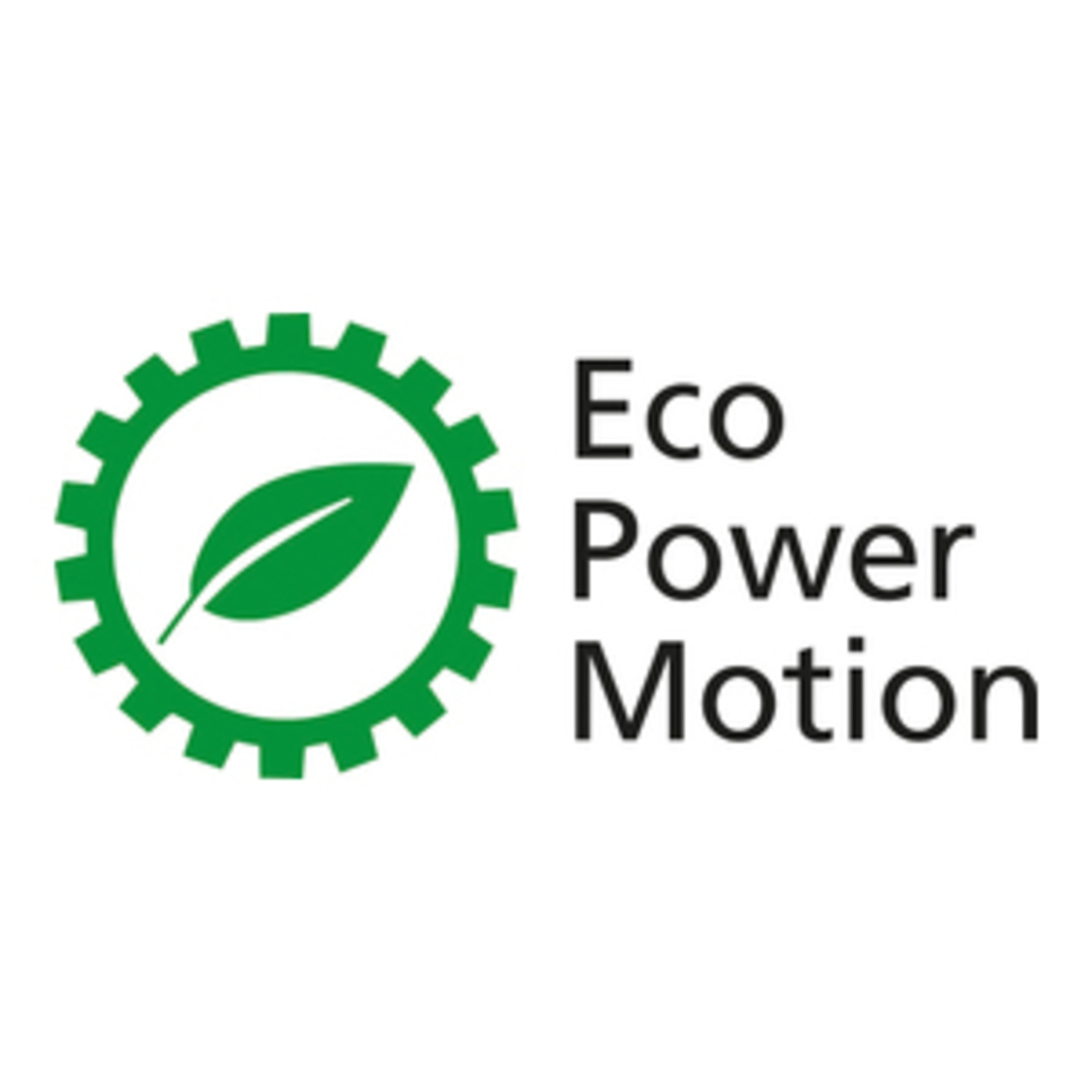 Logo mit Zahnrad, Blatt und Text 'Eco Power Motion' in Grün und Schwarz