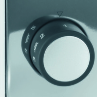 Drehknopf mit Zahlen und einem Dreieck, das die aktuelle Einstellung anzeigt.