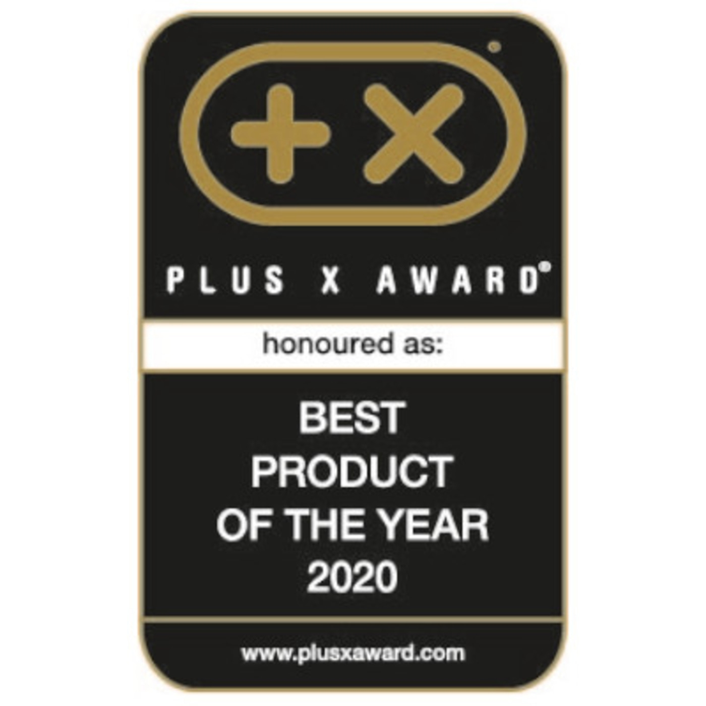 Plus X Award, bestes Produkt des Jahres 2020, Auszeichnung, Logo, schwarz