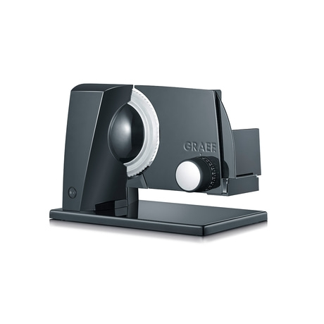 Graef Allesschneider, schwarz, mit Drehknopf und Klinge, isoliert auf weißem Hintergrund