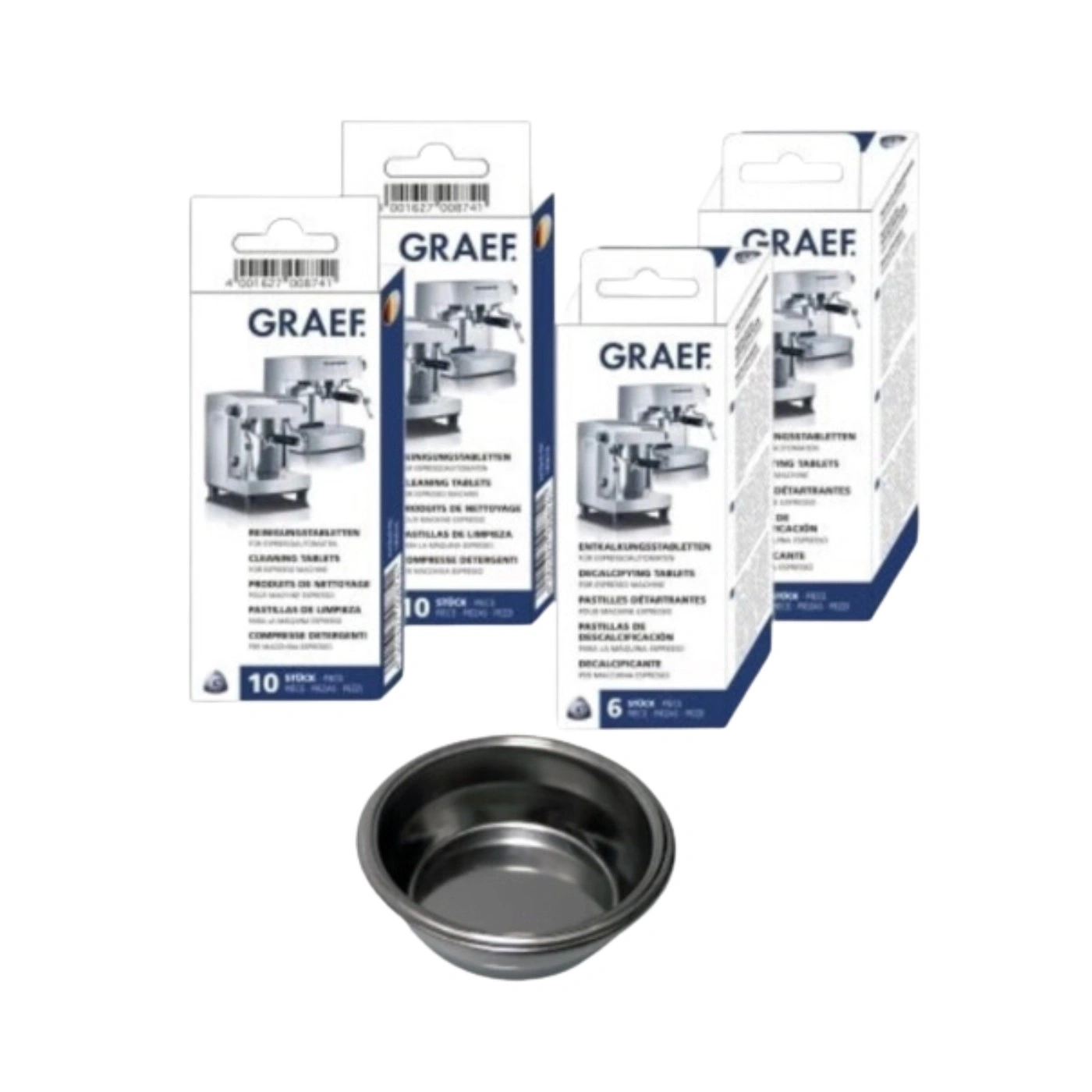 GRAEF cleaning tablets and descaling tablets with a bowl in the image.