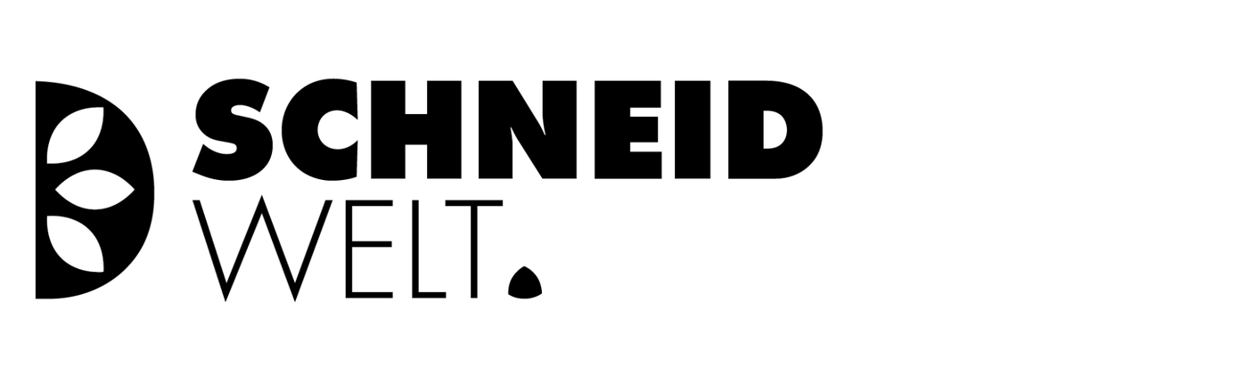 Weißes Logo mit drei Blättern auf schwarzem Hintergrund, minimalistisch.
