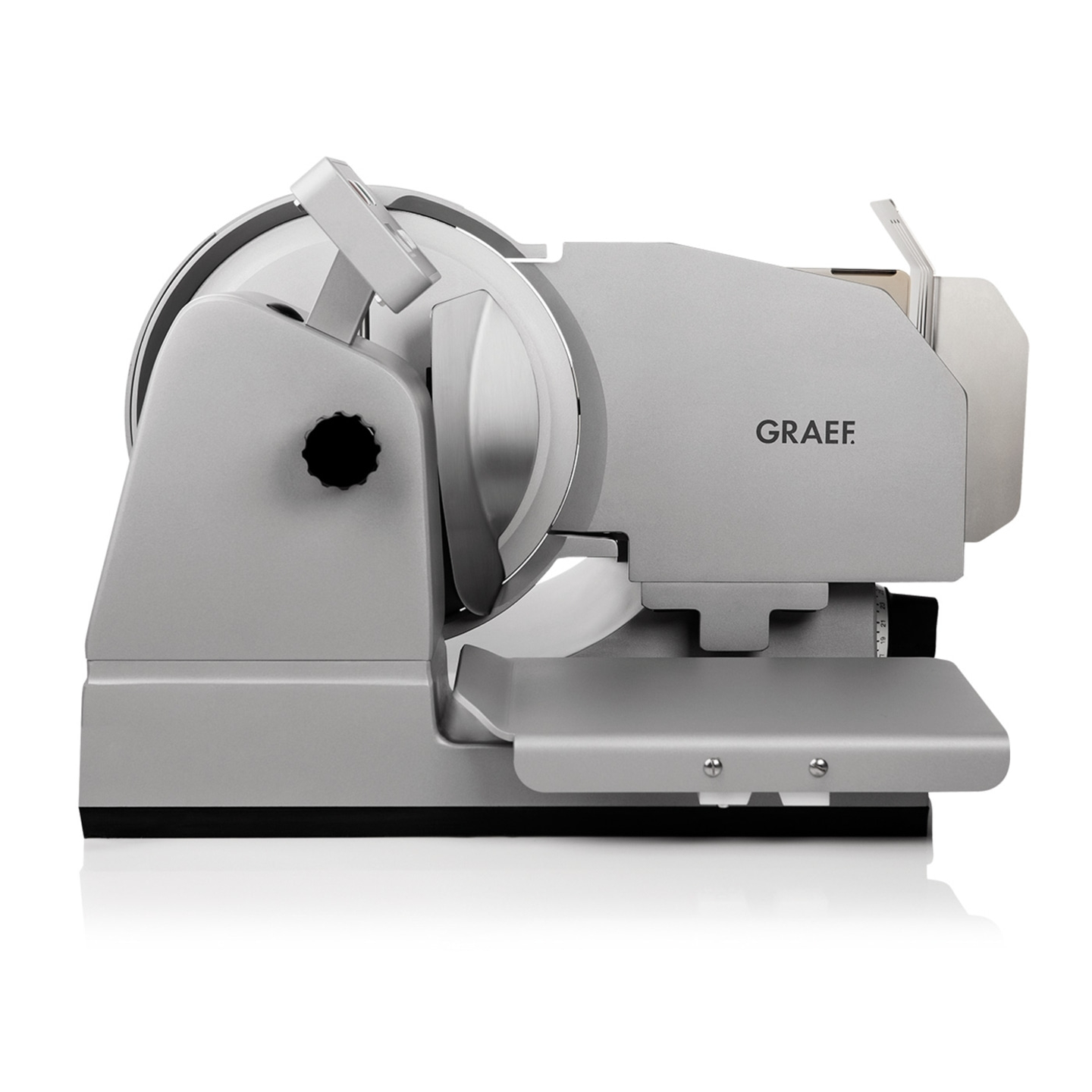 Graef Fleischschneidemaschine, silberfarben, professionelles Küchengerät, scharfes Messer, Lebensmittel