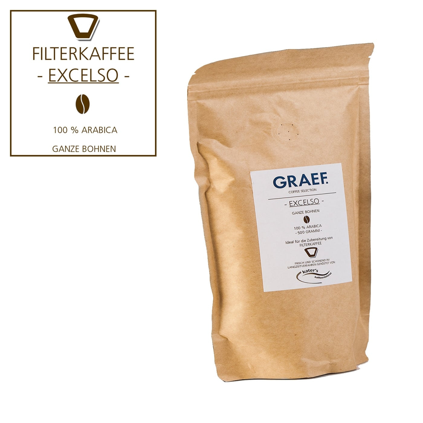 Kaffeepackung mit Filterkaffee, 100% Arabica, Ganze Bohnen, EXCELSO, GRAEF.