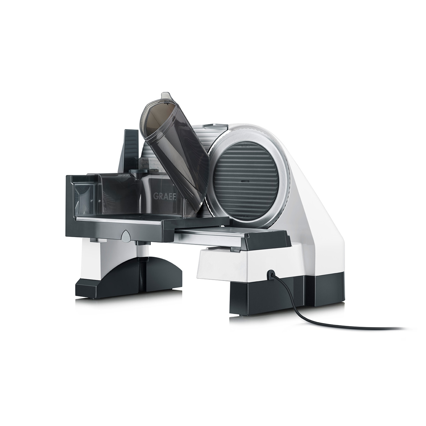 Graef Allesschneider, elektrisch, weiß und schwarz, mit Kabel, Detailaufnahme
