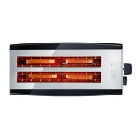 Toaster mit Toastbrot, bereit zum Toasten, mit schwarzem und silbernem Design.