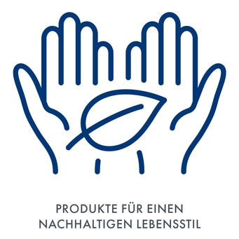 Hände halten Blatt, Produkte für nachhaltigen Lebensstil