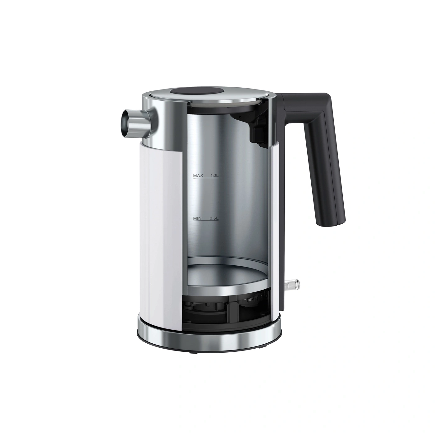 Cross-section of a white and silver kettle illustration