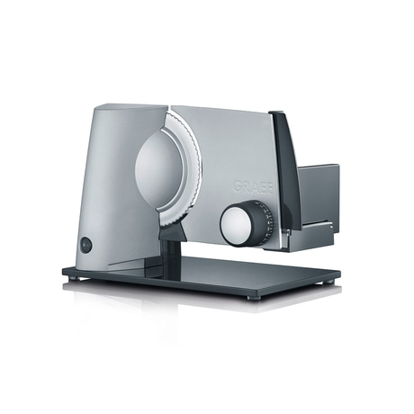 Graef Allesschneider, silberfarben, mit Drehknopf und Klinge, isoliert auf weißem Hintergrund