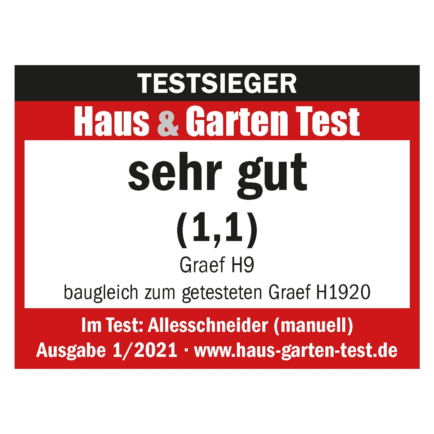 Testsieger Haus & Garten Test, sehr gut (1,1), Graef H9, Allesschneider, Ausgabe 1/2021