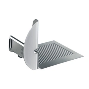 Stainless steel cheese slicer with smooth blade and ridged base for cheese