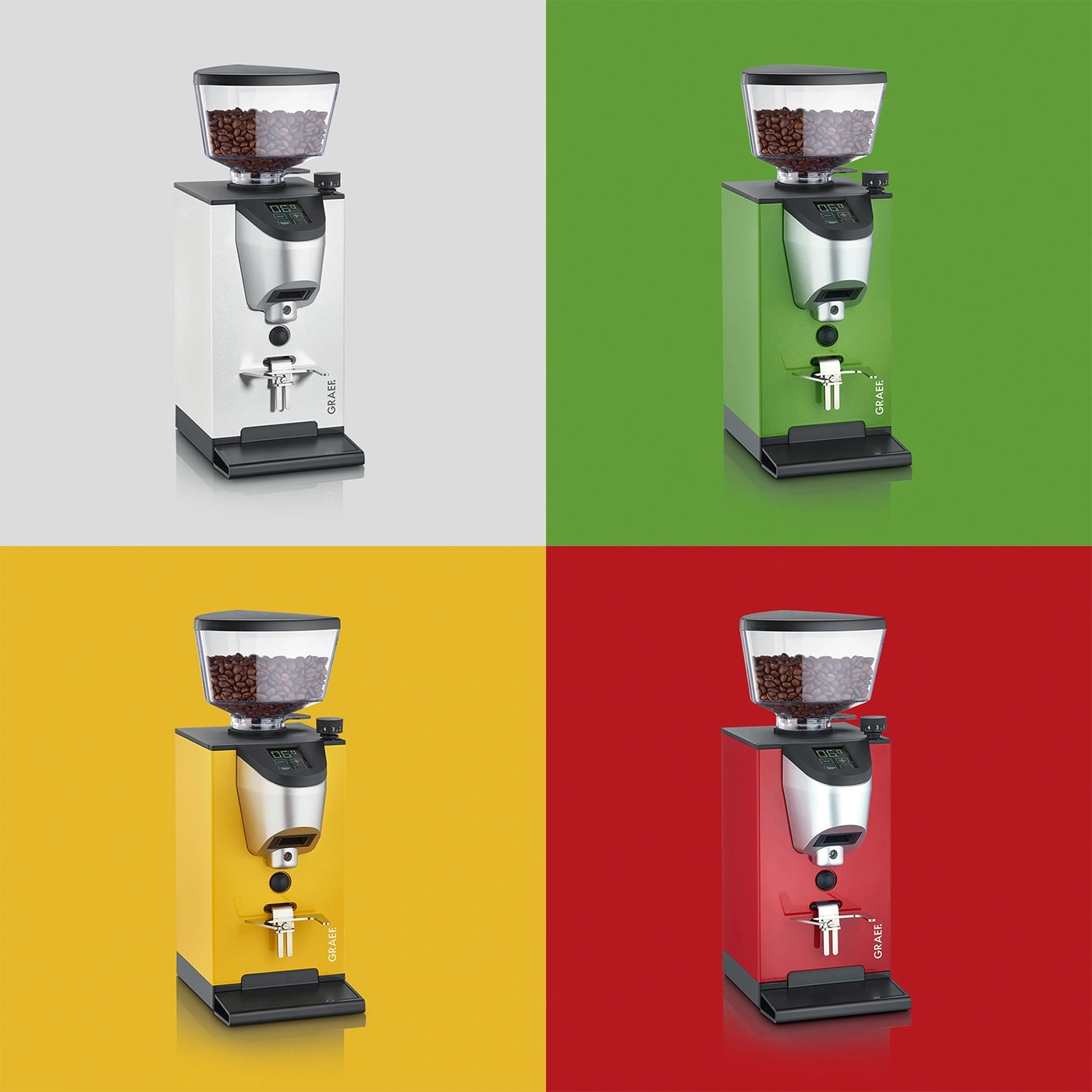 Kaffeemühle in weiß vor grauem Hintergrund