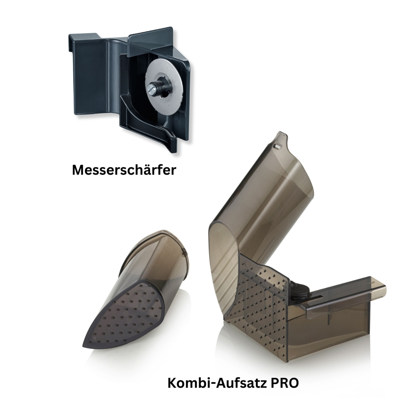 Knife sharpener and Kombi-attachment PRO. Black kitchen utensils. Accessories.