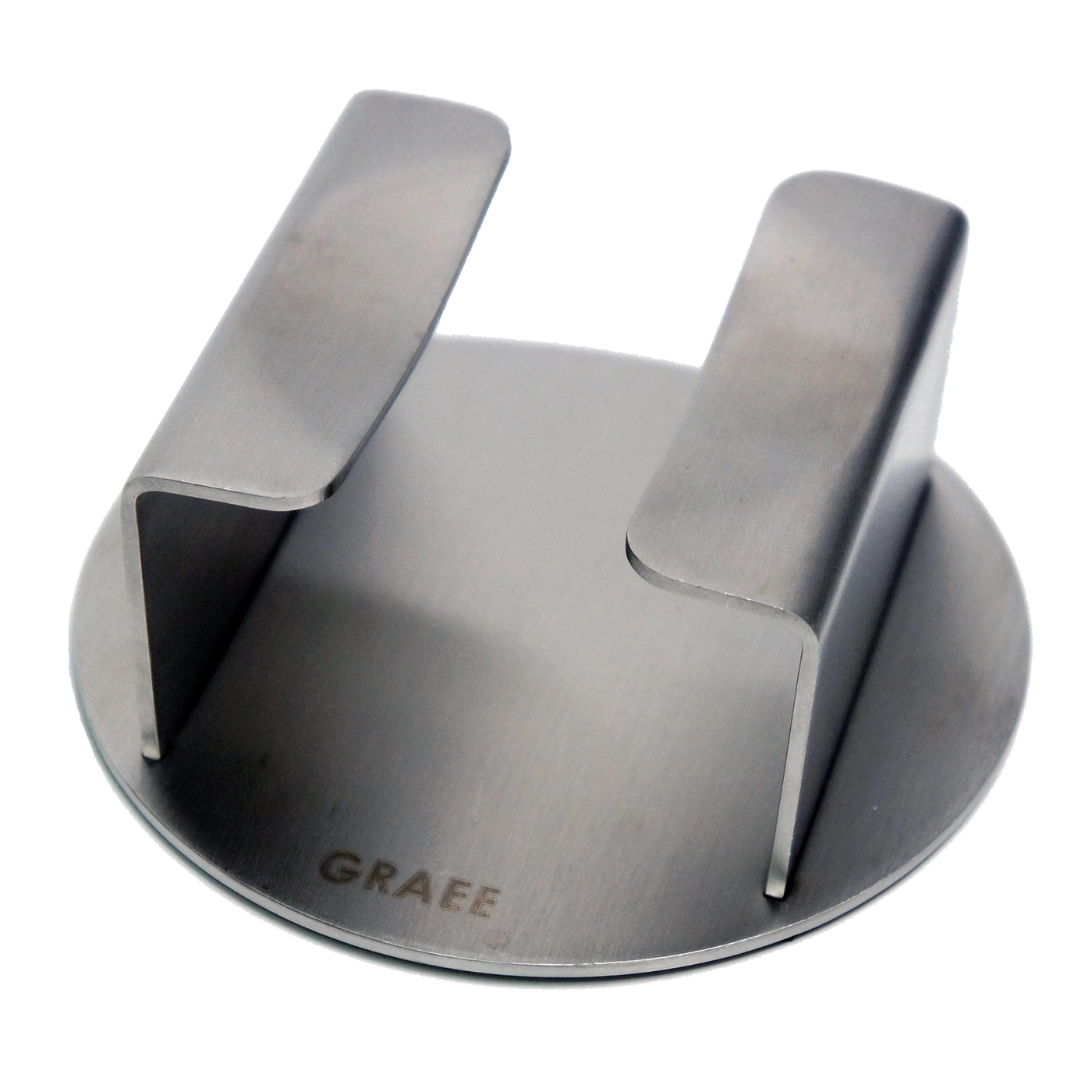 Metal coffee press with two handles, GRAEF logo, isolated on white