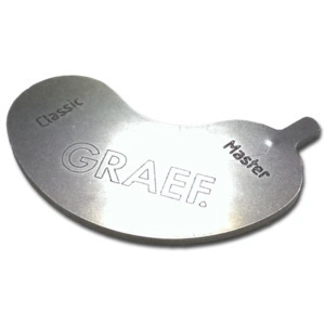 Graef Master Classic, silver metal kitchen utensil, close-up, with text, classic design