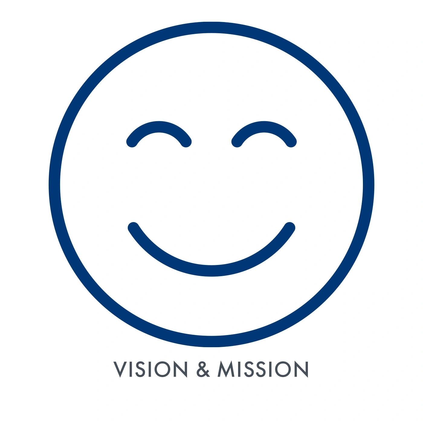 Blue circle with smiling face and text 'VISION & MISSION' below it.