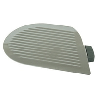 Gray kitchen tool with a ridged surface and a small handle
