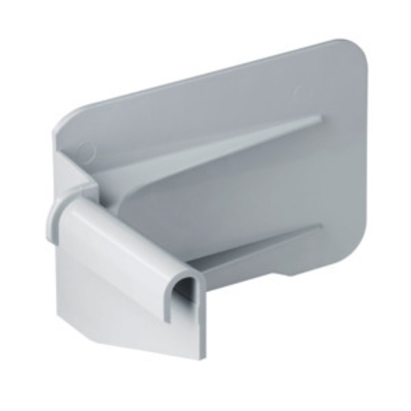 Grauer Kunststoffhalter, der an einer Wand befestigt werden kann.