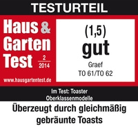 Haus & Garten Test, Bewertung (1,5) gut, Graef TO 61/TO 62, Toaster Test