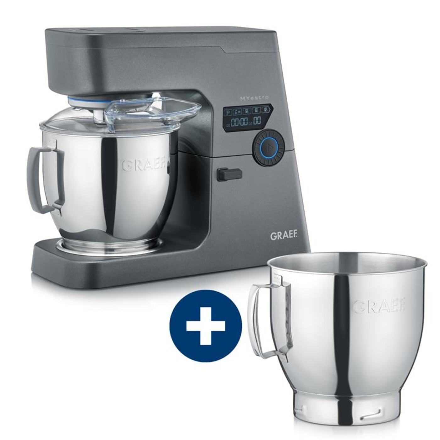 Graef Küchenmaschine mit Schüssel und Zubehör, grau, plus weitere Schüssel