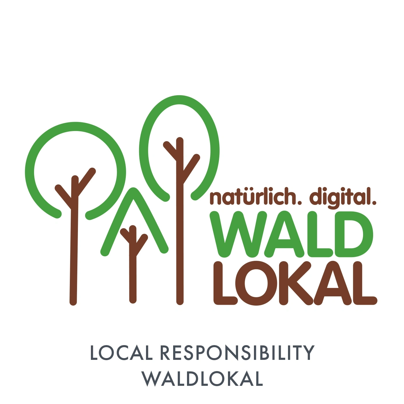 Logo with trees, text: naturally. digital. WALD LOKAL, Local Responsibility WALDLOKAL