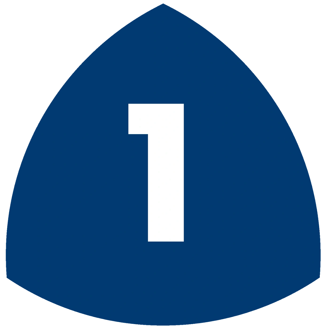 Blue triangle with white number 1, highway sign, road sign, traffic