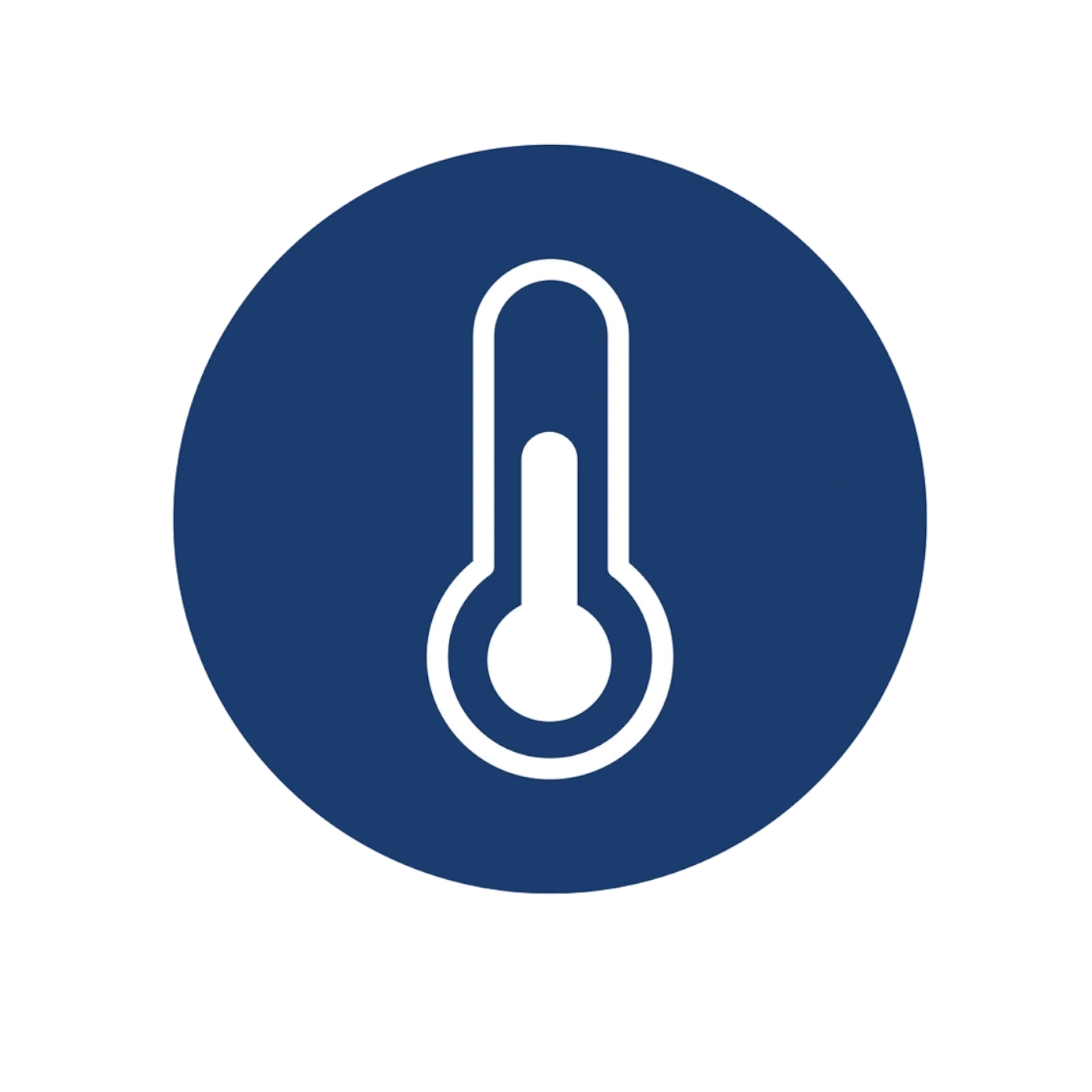 Thermometer symbol inside a blue circle, temperature indicator, white design