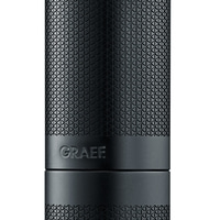 Black cylinder with geometric pattern and GRAEF logo. Elegant design and texture.