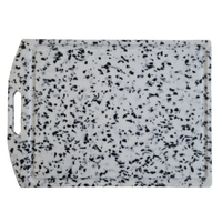 Schneidebrett mit Griff, weiß mit schwarzen Flecken, rechteckig