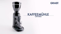 Kaffeemühle CM 802 von GRAEF, schwarzes Gerät, Kaffeebohnenbehälter, Mahlwerk, Becher
